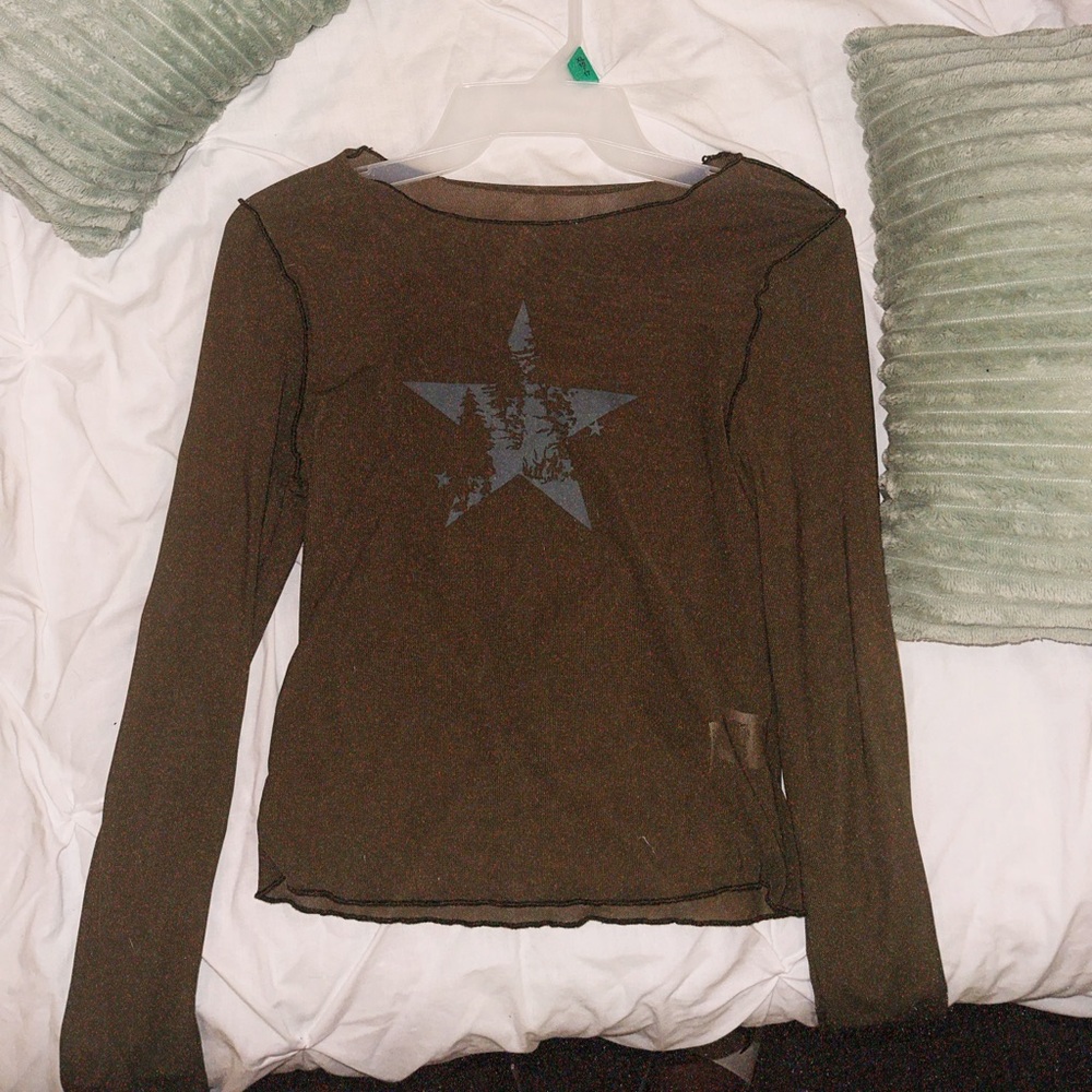 SHEIN Womens Navy Green Mesh Star Blouse M